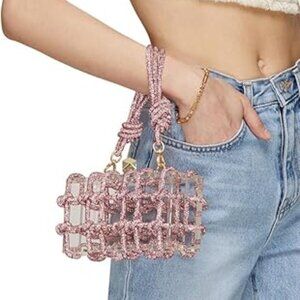 Neiman Marcus Lucine Pink Acrylic Rhinestone Clutch Bag